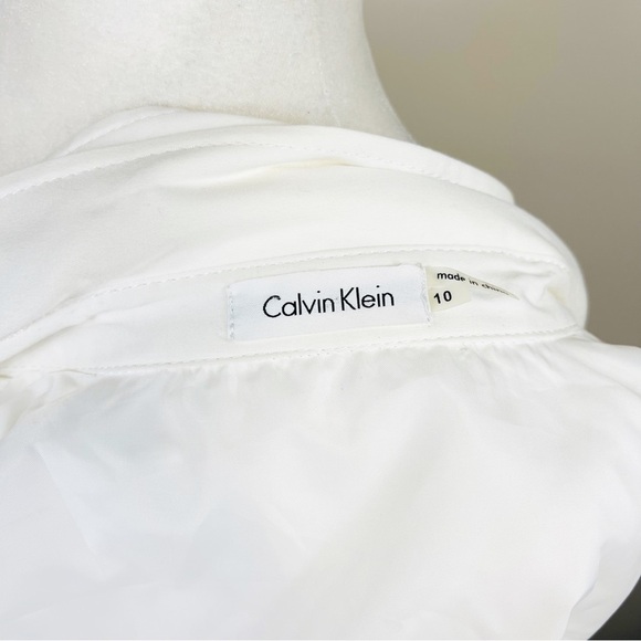 CALVIN KLEIN Ivory White Button Down Sleeveless Belted Dress - Size 10 - Picture 3 of 9